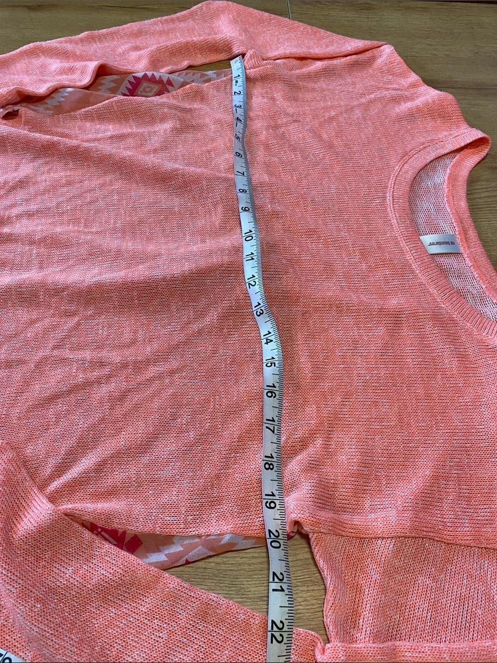 No Boundaries Coral Pullover Long Sleeve Top with Aztec Chiffon Hem - Picture 3 of 7